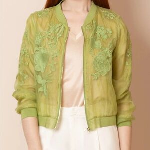Jessie Liu Tulle Lace Combo Bomber Jacket Green Size Large never worn